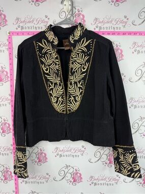 Galeno blazer jacket gold Embroidered Black Jacket with Gold Detailing